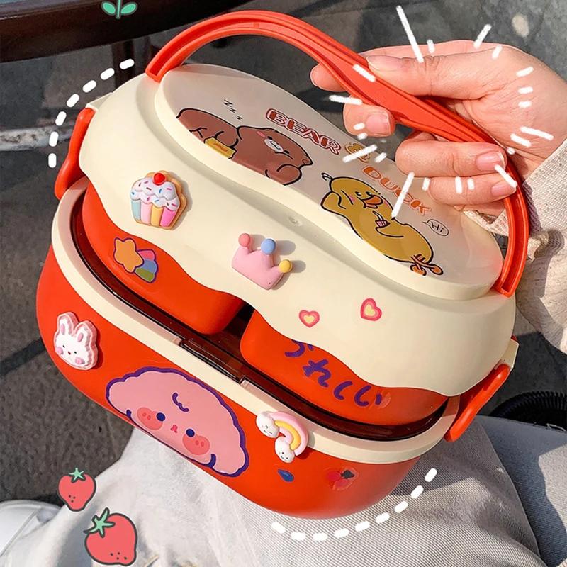 Kawaii Karikatür yemek kabı Çocuklar Okul Yetişkinler İçin Ofis Taşınabilir Plastik Sevimli Bento Kutusu Büyük Mikrodalga Gıda Konteyner Kutuları