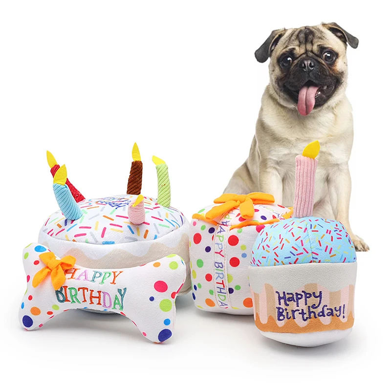 Kek Köpek Oyuncak Peluş Doğum Günü Pastası Oyun İnteraktif Çiğnemek Kutlama Gıcırtılı Yumuşak Kek Pet Oyuncak