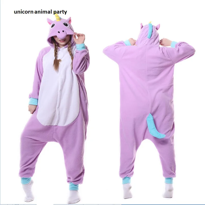 Kigurumi Yetişkin Mor kedi Unicorn Onesie Cosplay Kostüm Pijama Pijama Kadın Erkek Hayvanlar Cosplay Disguise hoodie
