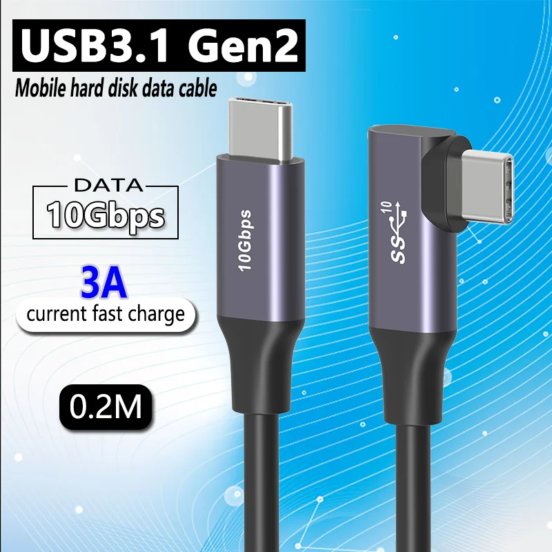 Koaksiyel Tip-C USB C Gen2 Güç Bankası Veri Kablosu 60W 10Gbps Yüksek hızlı İletim Kablosu şarj kablosu 90 Derece Şarj Cihazı