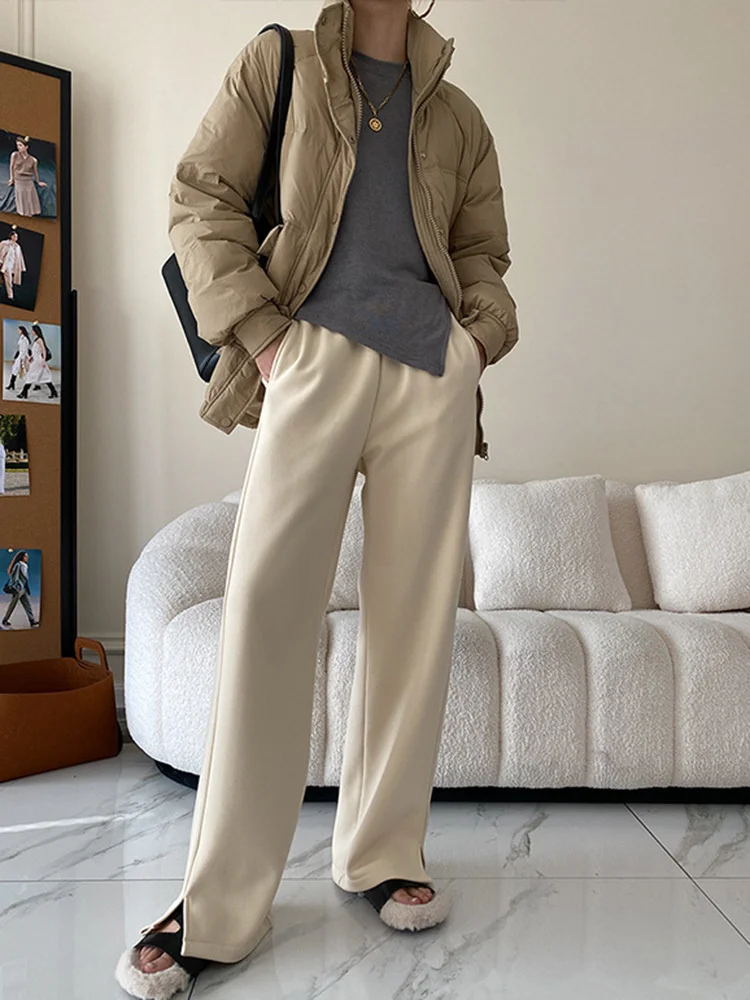 Kore Tarzı Kalınlaşmak Bölünmüş Pantolon Yüksek Bel Geniş Bacak Düz Pantolon Kadın Sonbahar Kış Yeni Giyim M131