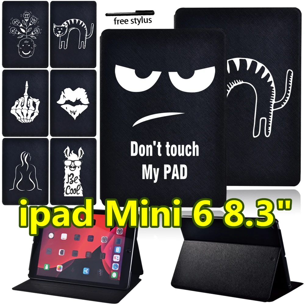 Kılıf Apple iPad Mini 6 8.3 İnç 2021 A2567 A2568 A2569 Tablet Kılıf Beyaz Resim Baskı Ultra İnce Pu Deri Kapak + Stylus