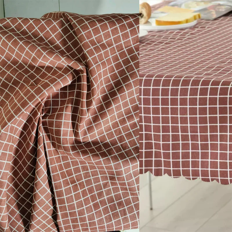 Kırmızımsı kahverengi Damalı Baskılı Kapitone Kumaş Pamuk Keten DIY Dikiş Masa Örtüsü Yastık saklama çantası Yastık El Yapımı Malzeme