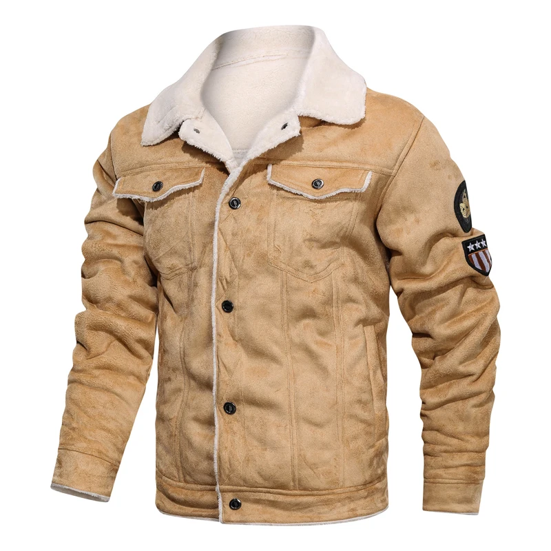 Kış Askeri Ceket Erkekler Kalın Sıcak Süet Güderi Ceketler Erkek Motosiklet Vintage Dış Giyim chaqueta hombre S-3XL