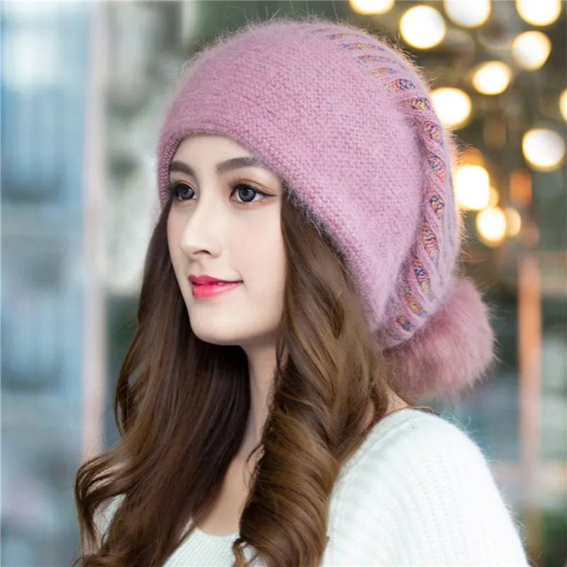 Kış Kadın Polar Örme Şapka Yün Moda Sıcak Kış Kulaklığı Karışımlı Katı Eğlence Rüzgar Geçirmez Dişiler Skullies Caps