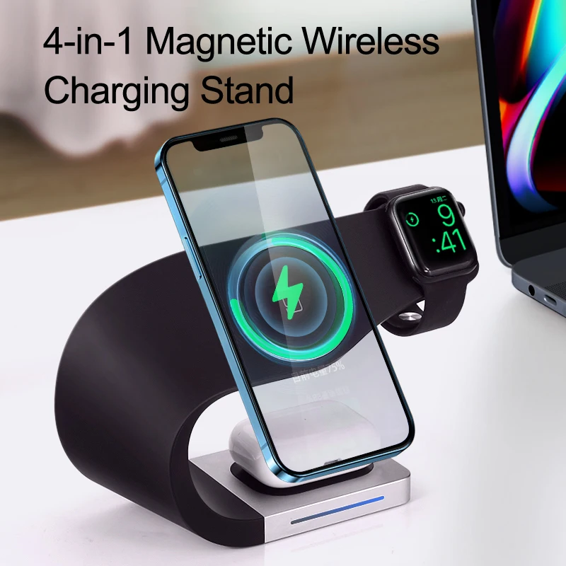 Magneti 15W Qi Kablosuz Şarj Kat Hızlı Şarj Tutucu iPhone İçin Standı 13 12 11 Pro Max Xr X 8 AirPods Apple Watch için 6 5 4