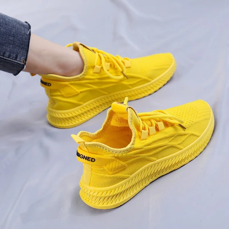 Moda Bahar Kore Örgü Sarı Bayanlar Ayakkabı Kadın Kadar Kırmızı Siyah Rahat Ayakkabı Dantel Kadın Spor Ayakkabı Kadın Ayakkabı Nefes 2022