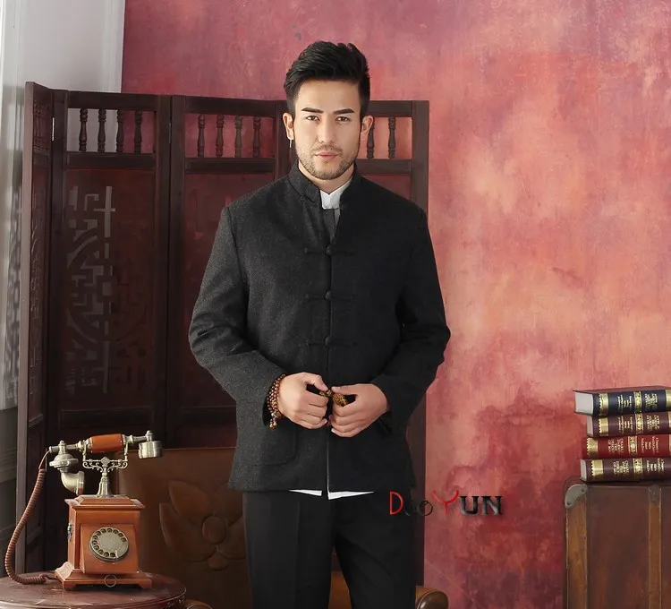 Moda Gri erkek Uzun kollu Çin tarzı Yün Ceket Kung Fu Ceket Katı Basit Tarzı Tang Takım Elbise Boyutu S M L XL XXL XXXL
