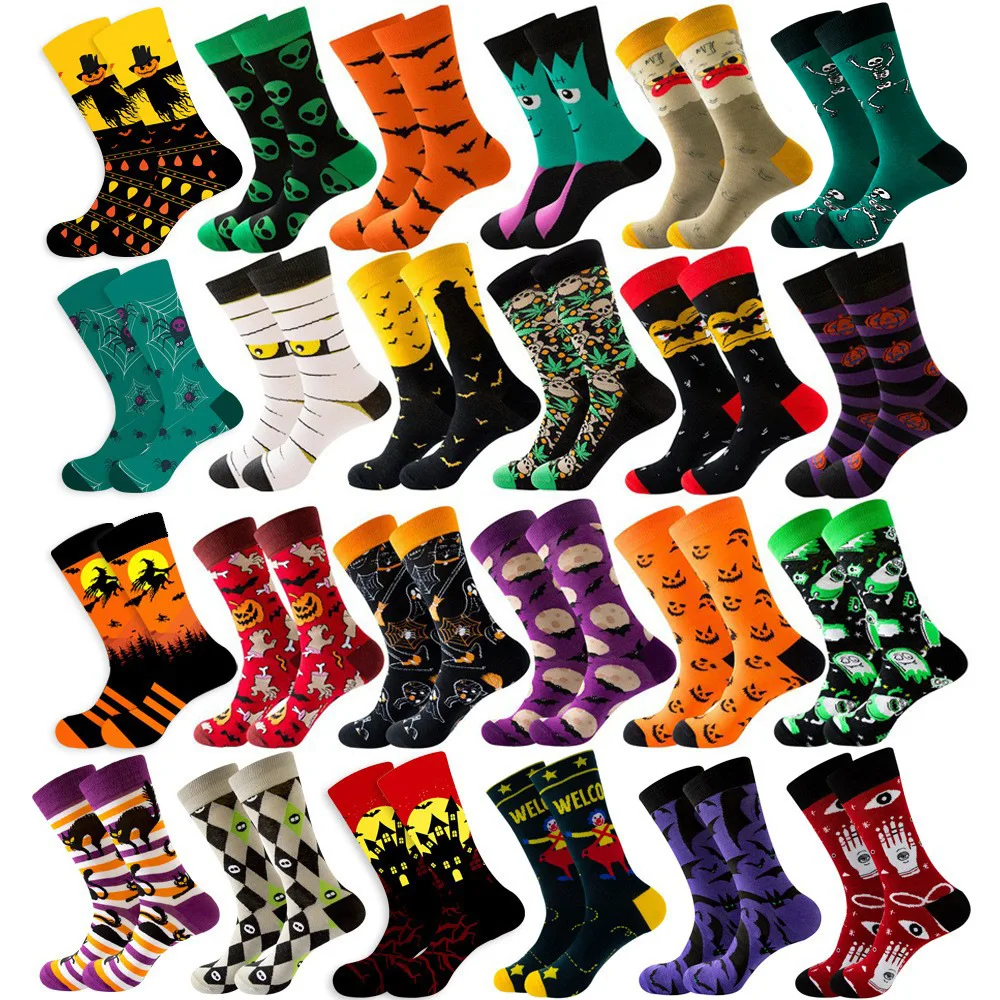 Moda Karikatür Cadılar Bayramı Çorap Renkli Erkekler Kış Kabak sıcak tutan çoraplar Canavar Yarasa İskelet Ekip Geometrik Hip Hop Kadın Çorap