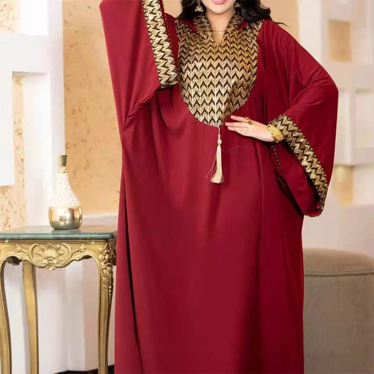 Moda Müslüman Elbise El Yapımı Kırmızı Elbise Kapşonlu islami maksi elbise 2022 Yeni Kaftan Abayas Djellaba Fas