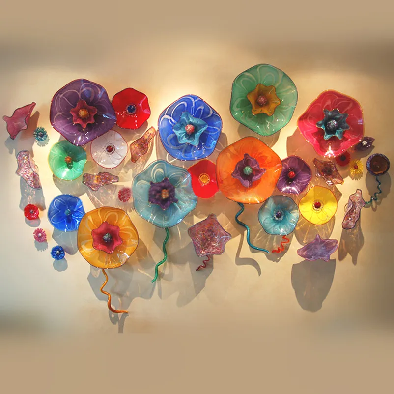 Modern Sanat Duvar Lambaları El Üflemeli Murano Çiçek Cam Tabaklar Duvar Süslemeleri Oturma Odası 6 ila 14 İnç