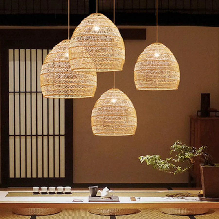 Modern Çin el yapımı rattan bambu asılı lamba, Japon oturma odası, restoran retro lamba, Güneydoğu Asya bambu lamba.
