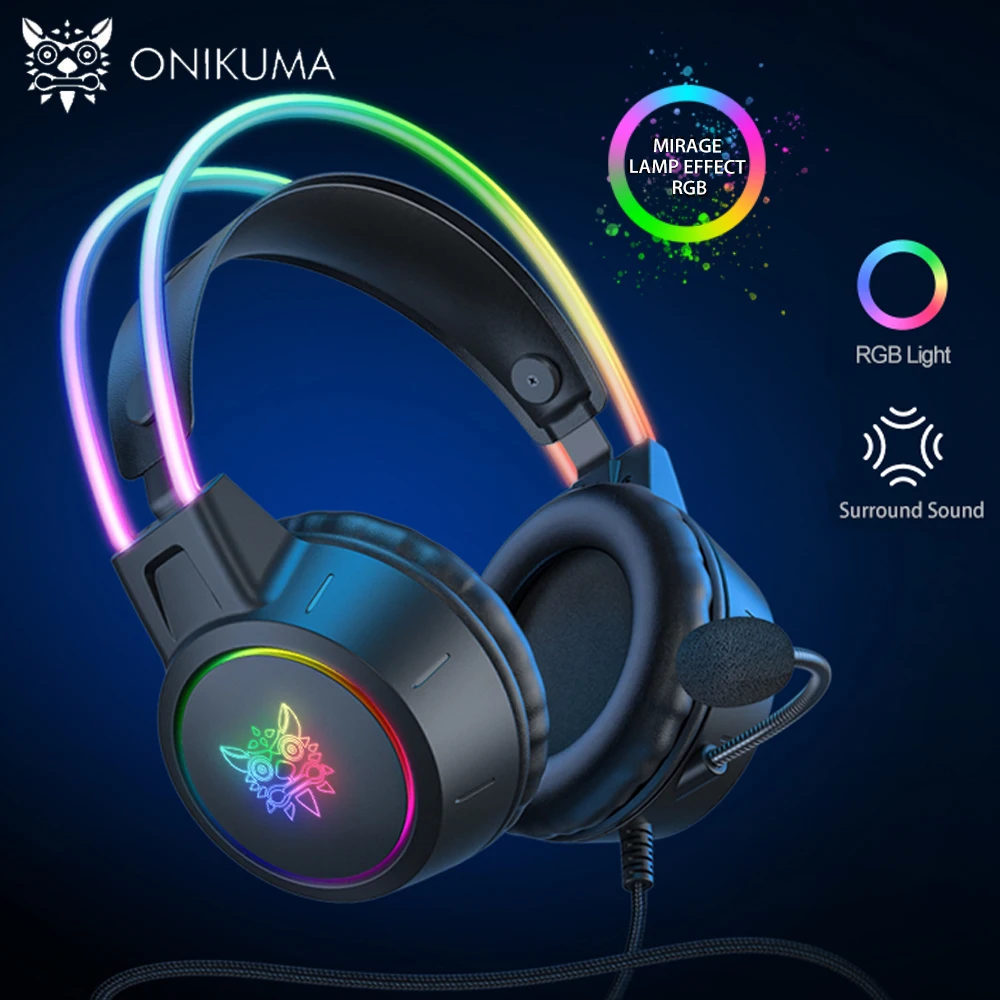 ONIKUMA X15 Pro Kablolu Oyun USB Kulaklık Mikrofon PS4 Kulaklıklar Surround Ses Kulak RGB led ışık Dizüstü Tablet Gamer için