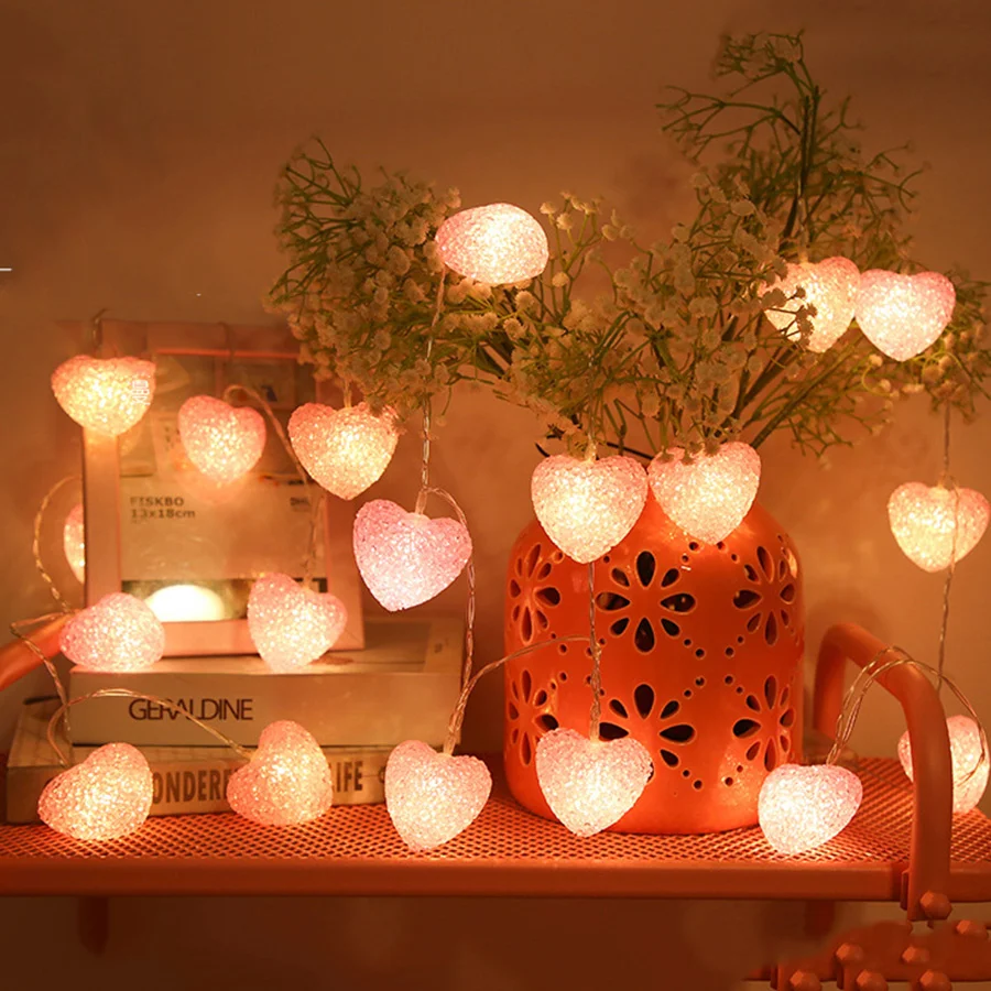 Pembe Aşk Kalp LED Dize Peri İşıklar Lady Kız Yatak Odası Dekorasyon Kalp Peri Garland ışık Kapalı Parti Düğün dekor için