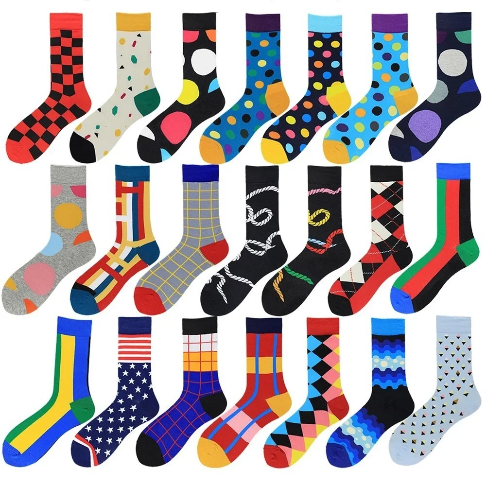 Peonfly Moda Renkli Nokta Ekose Pamuk Mutlu Gelgit Harajuku Geometri Rahat Sokken Komik Konfor Yıldız Çorap Erkekler