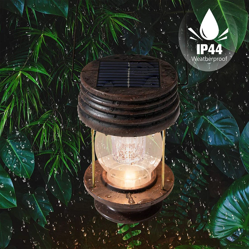 Retro bahçe ışıkları açık asma fener su geçirmez LED güneş lambası dekoratif ışıklar yolu Yard Patio ağaç dekor