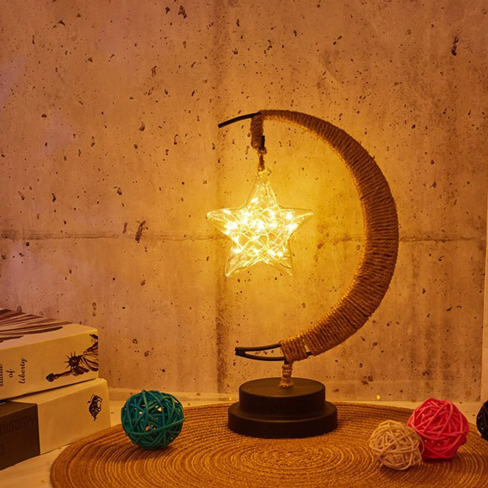 Retro Ferforje Masa Lambası Takraw / Yıldız / Ay Gece Lambası Akülü masa lambası Sevimli Çocuklar yatak odası dekoru Başucu Masa Lambası