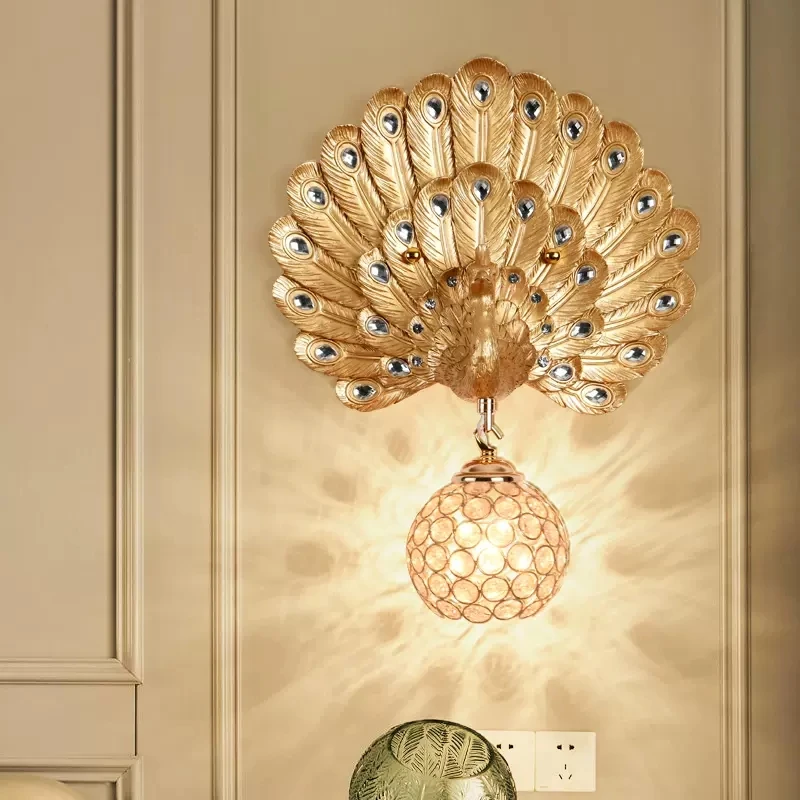 SANDYHA yaratıcı altın tavuskuşu reçine duvar lambası eski LED aydınlatma dekoratif ev yemek oturma arka plan yatak odası koridor ışık
