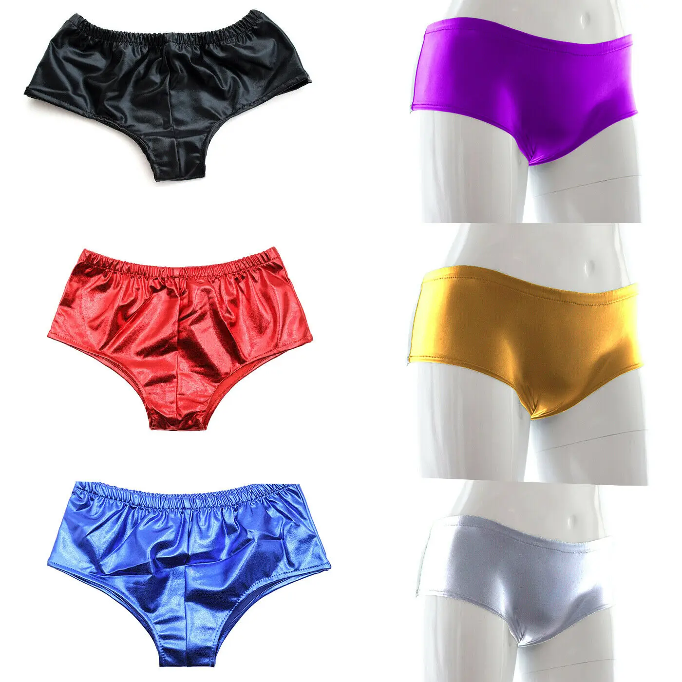 Seksi İç Çamaşırı Külot Egzotik Pantolon Sahte Patent Deri Pantolon Kutup Dans Clubwear Şort Bikini BDSM Eşcinsel Tanga Külot 