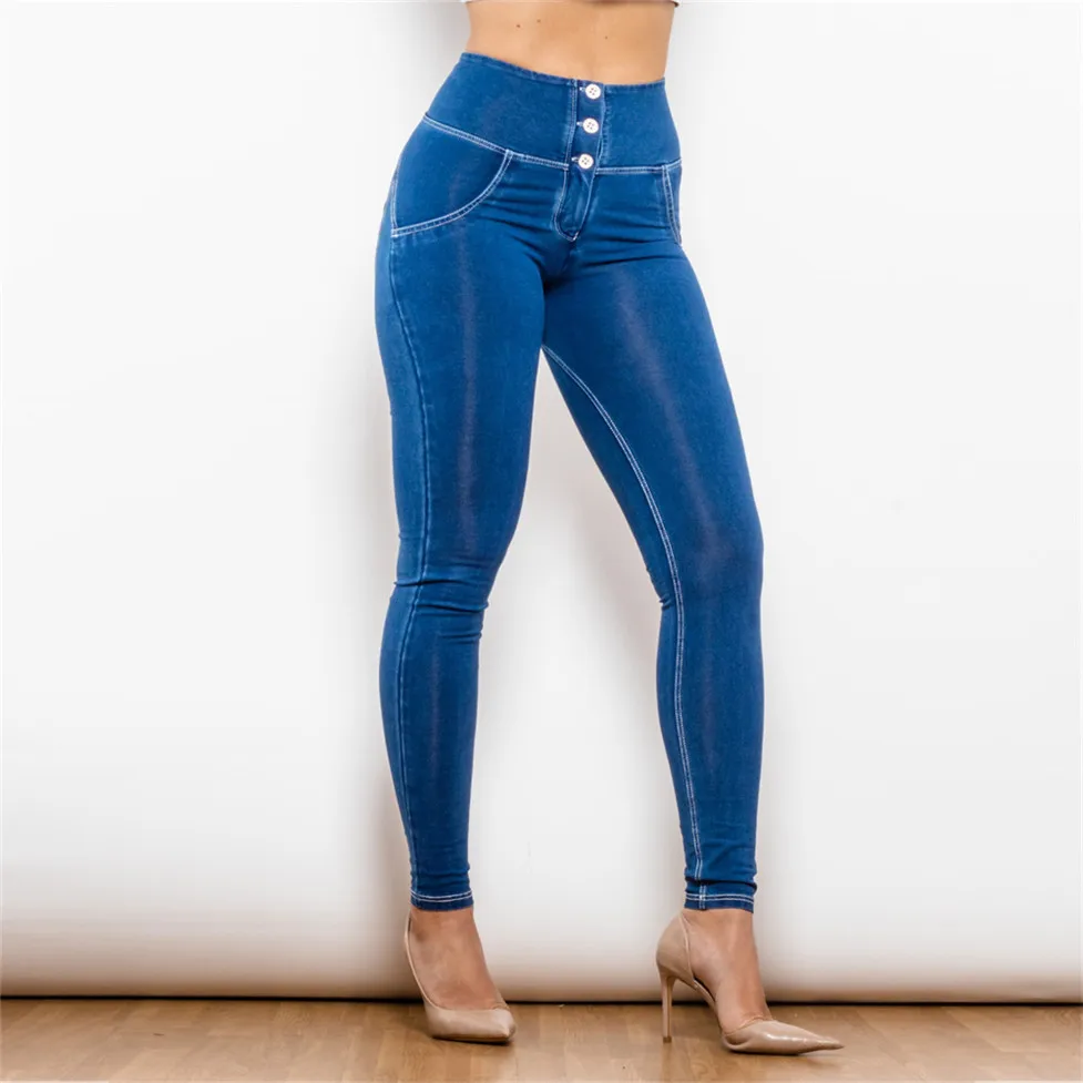 Shascullfites Kot Push Up Koyu Mavi Yüksek Belli Skinny Jeans Kız Arkadaşı Kot Kıyafet Bahar Düğmeler Fly