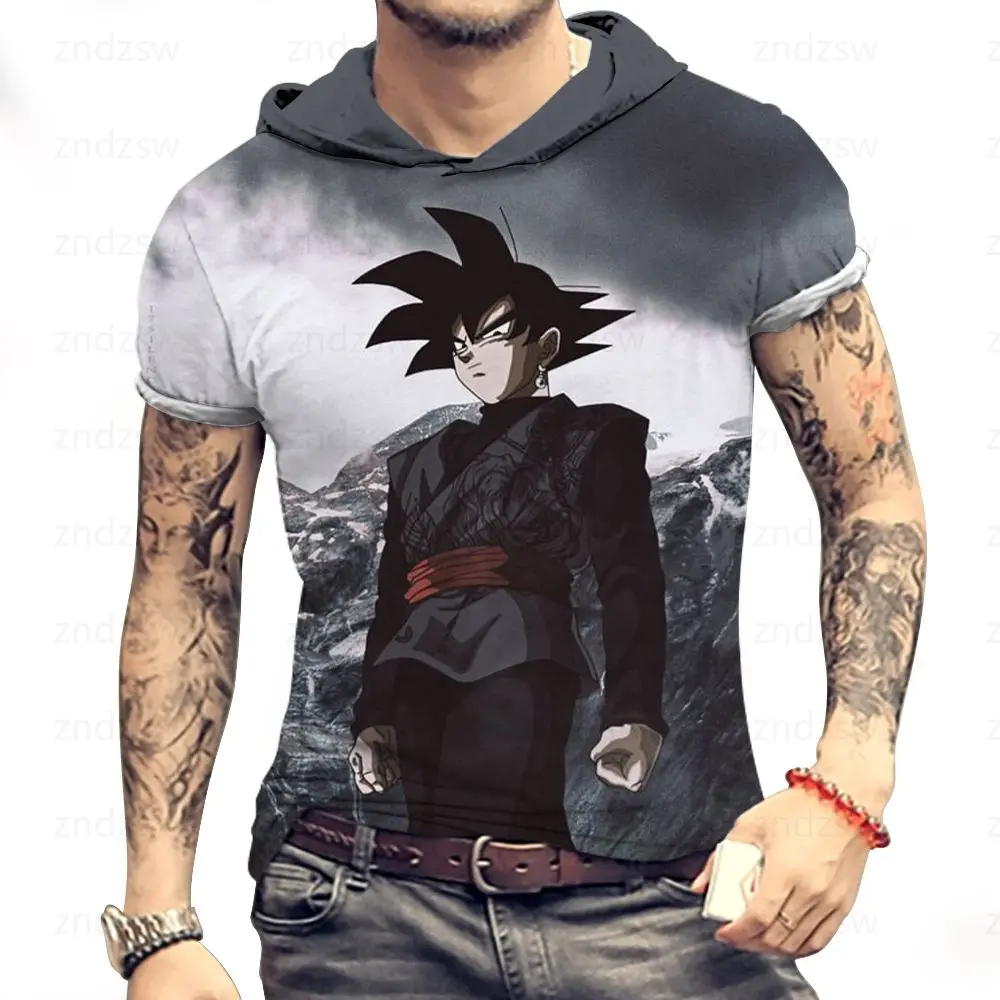 -Shirt Kısa Kollu Goku Erkek T-T Erkek Erkek Kapüşonlu T Shirt T-Shirt Süper Saiya Temelleri Dragon Ball Z Yeni Trend Gömlek Tops