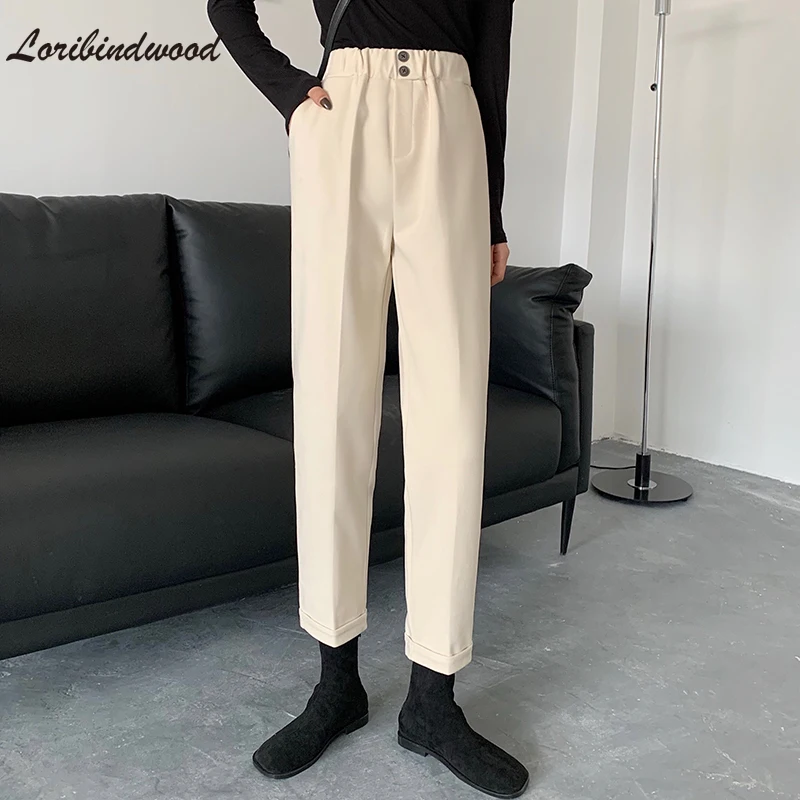 Slim Rahat Pantolon Kadın Trend Bel Loribindwood 2021 Sonbahar ve Kış Yeni Kore saç Maşası Kalın Yün Pantolon Pantolon Yüksek 