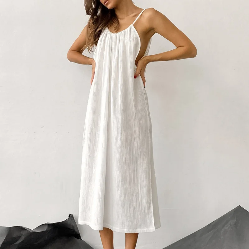 Sonbahar Avrupa / Amerikan Boyun Asılı Pijama Uyku Elbise Seksi Jartiyer Gevşek Uzun Etekler Kadın Çift Katmanlı Krep Gecelikler