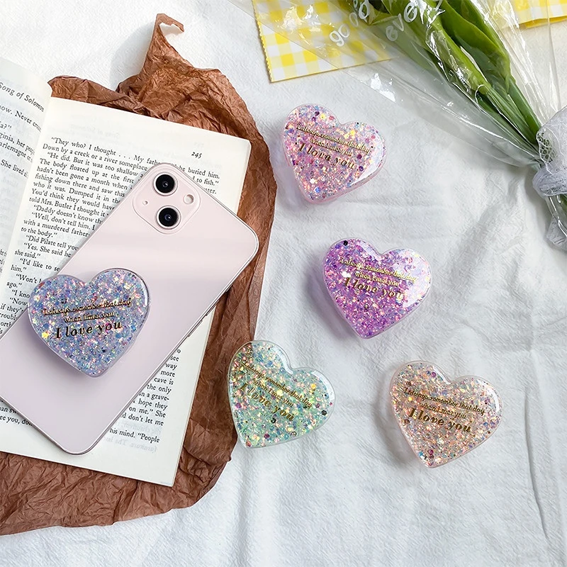 Standı DIY Glitter Toz Uzatılmış Katlanabilir Taşınabilir Telefon Halka iphone braketi Kore Kalp şeklinde Cep telefon tutucu