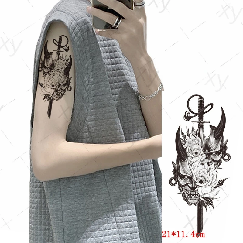 Su geçirmez Geçici Dövme Etiket Prajna Totem Çiçek Kılıç Tasarım Sahte Dövmeler Flaş Dövmeler Kol Vücut Sanatı Kadınlar Erkekler için