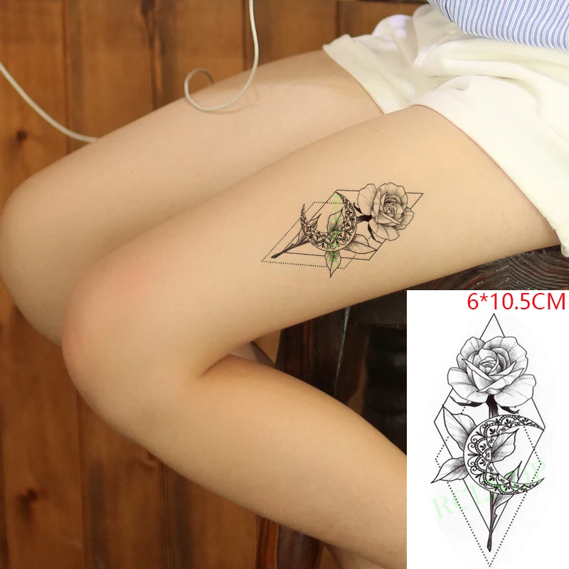 Su geçirmez Geçici Dövme Sticker Gül ay geometrik şekil ıns Vücut Sanatı flaş dövme sahte dövme Kadın Erkek