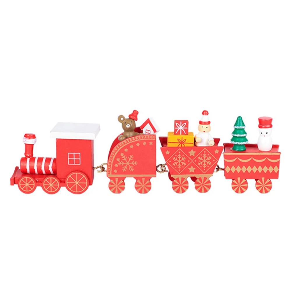 Tren Noel Ahşap Oyuncak Mini Set Ağacı Ornamentdecoration Masaüstü Modeli Kidsdecor Kardan Adam Süslemeleri Oyuncaklar Kırmızı Bölüm