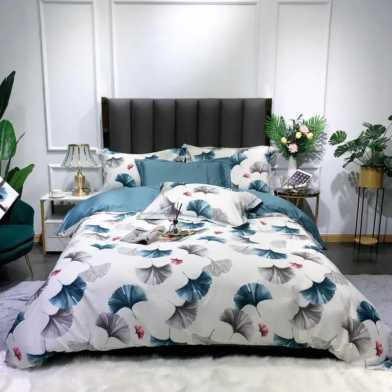 Uzun elyaf pamuk yatak Seti Renkli ginkgo yaprakları yatak takımı Çin tarzı Nevresim / çarşaf / yastık kılıfı Kraliçe / king-size yatak
