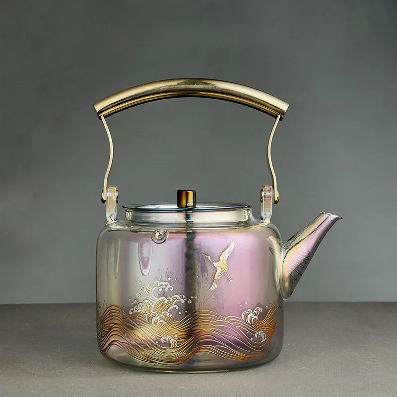 Vitray çaydanlık su ısıtıcısı renkli şeffaf kalın cam ev mutfak kaynatın su ısıtıcılar kolu lüks çaydanlıklar çay seti
