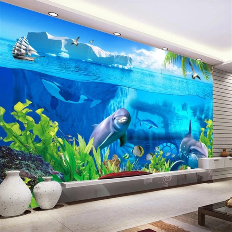 wellyu Özel 3d duvar kağıdı aşk deniz güzellik balkon manzara TV arka plan duvar deniz dibi buzdağı deniz hayvan dekorasyon 3d обои