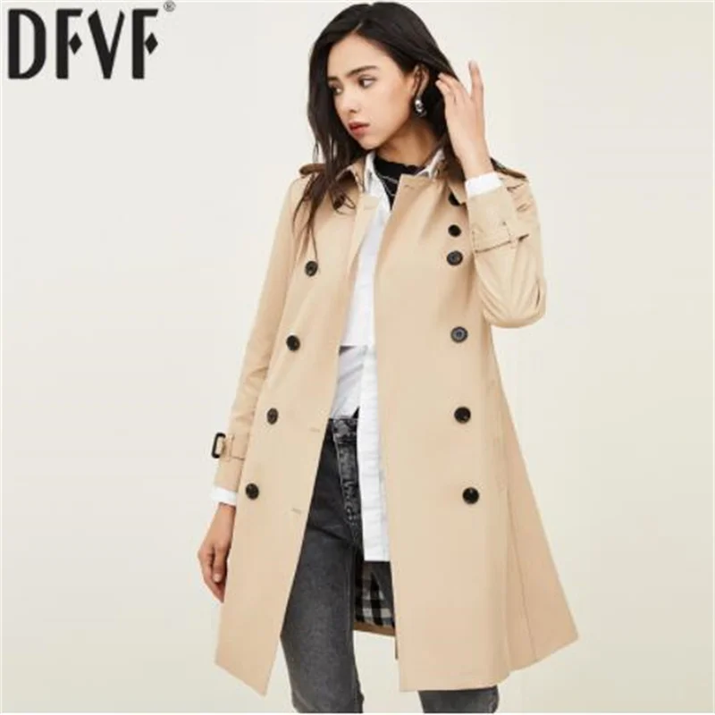 Women's trench coats mid-length double breasted clothes popular куртка женская весна advanced anti-wrinkle black khaki
