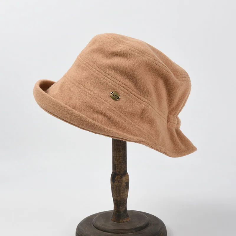 Yeni Kaşmir Karışımlı Sıcak Balıkçı Şapka Sonbahar Ve Kış kadın Düz Renk Küçük Havza Şapka Uzun Ön Ve Kısa Arka