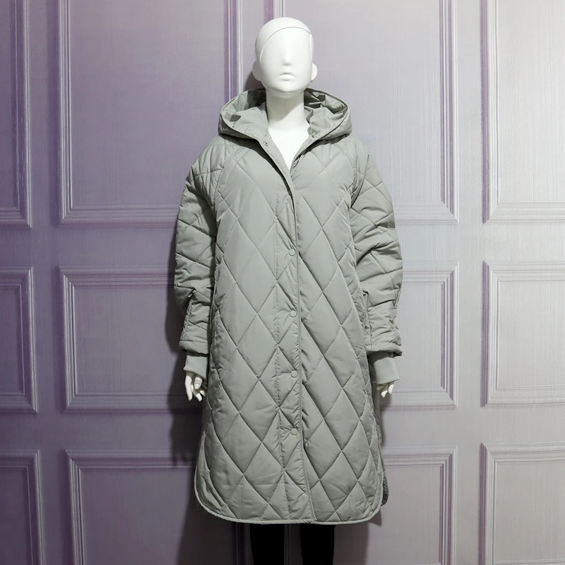 Yeni Kış Moda Büyük Boy Ekose kapüşonlu parka Ceket Bayanlar Rahat Bel Çantası pamuklu ceket Retro Ceket Gevşek Uzun Kadın