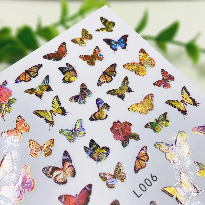 Yeni Lazer Tırnak Sticker Sanat 3D Kaymak Leopar Kelebek Flaş Çivi Çıkartmaları Süslemeleri yapışkan çıkartmalar Manikür Aksesuarları İçin