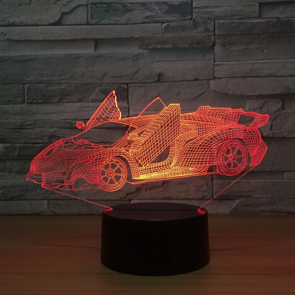Yeni Spor Araba Renkli 3d Küçük Gece Lambası Dokunmatik Uzaktan Kumanda 3d Led Görsel Hediye Güzel 7 renk değişimi 3D Lamba