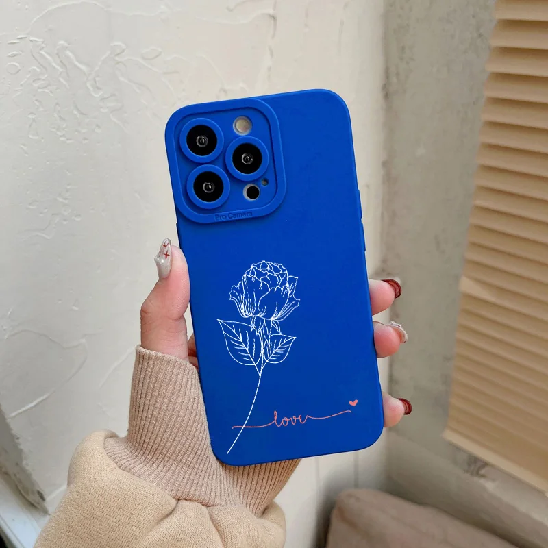 Yumuşak Aşk Kalp Çiçek Telefon Kılıfı için iphone 7 8 Artı SE 2020 11 12 13 Pro Max XS X XR Mavi Silikon Darbeye Dayanıklı Arka Kapak kabuk