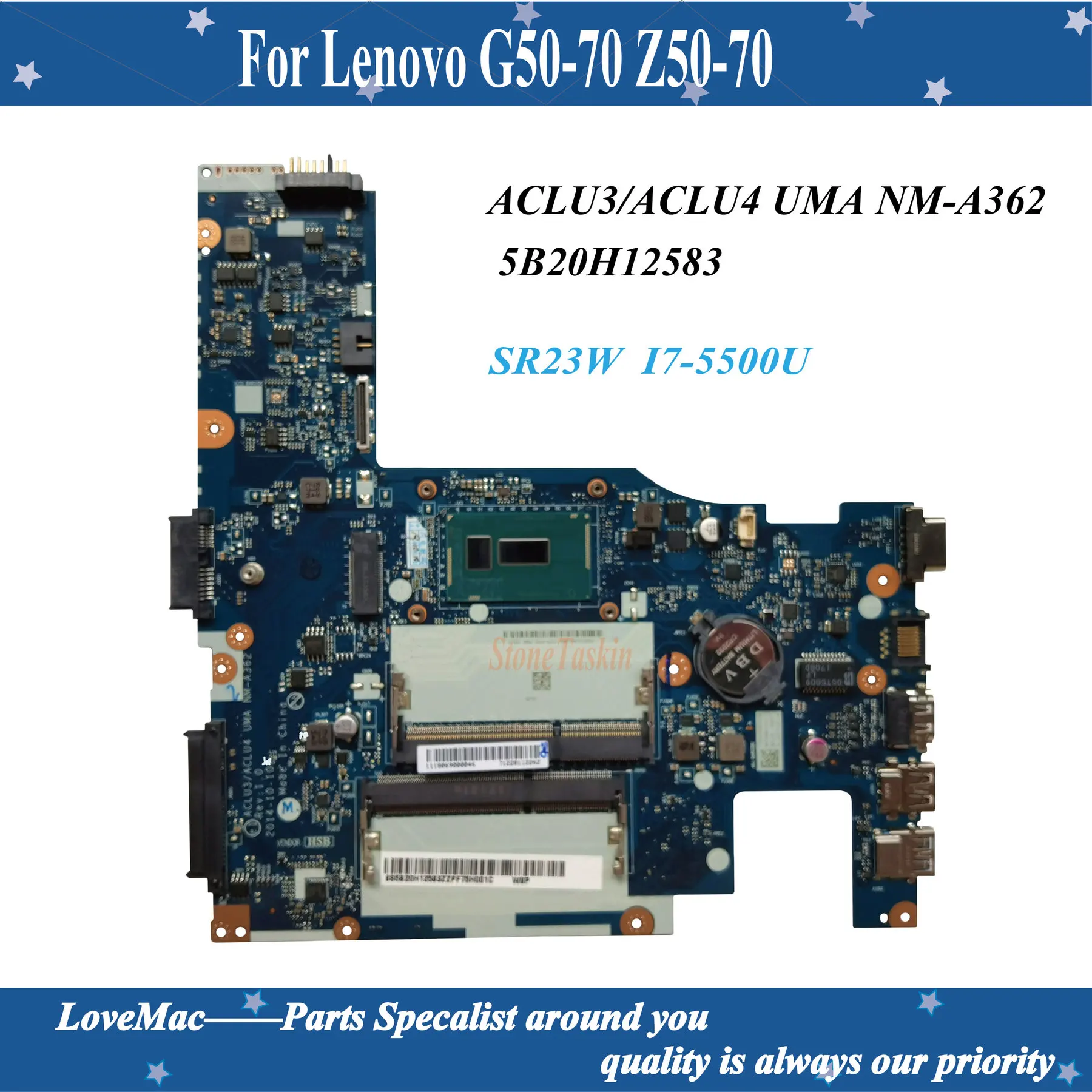 Yüksek kaliteli FRU 5B20H12583 Lenovo G50-70 Z50-70 Laptop anakart ACLU3/ACLU4 UMA NM-A362 SR23W I7-5500U %100 % test edilmiş