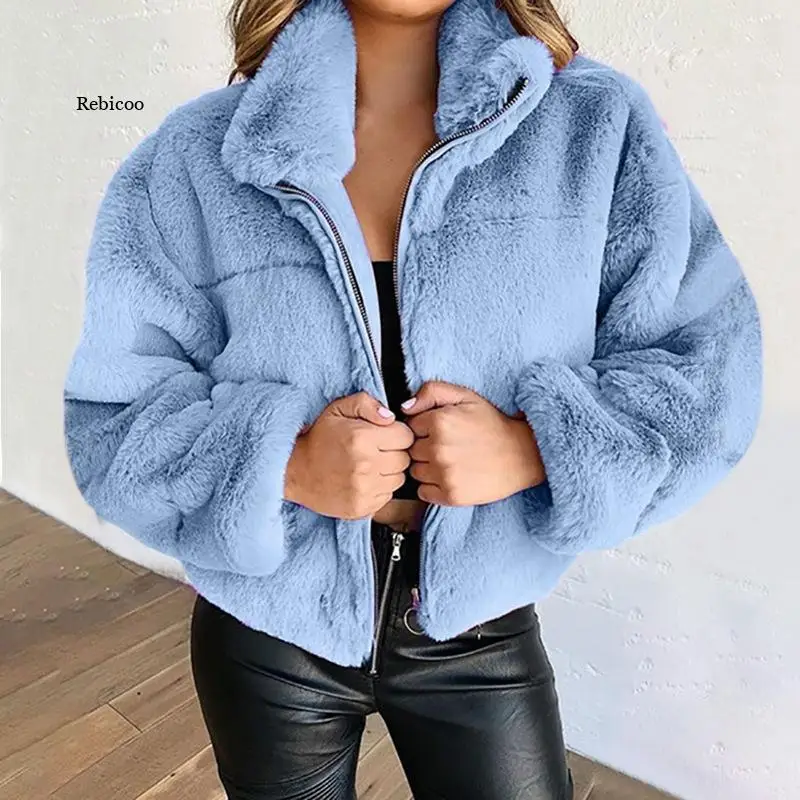 Zarif Sağlam Şık Fermuar Office Kat Yeni Kış Kadın Kürk Taklit Kürk Sıcak Yumuşak Ceket Bayan Moda Rahat Yıpratır Ceket Tops 