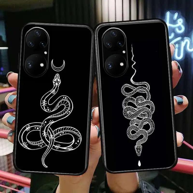 Çiçek ejderha yılan sıcak telefon kılıfı İçin Huawei p50 P40 p30 P20 10 9 8 Lite E Pro Artı Siyah Etui Coque Boyama Hoesjes komik fas
