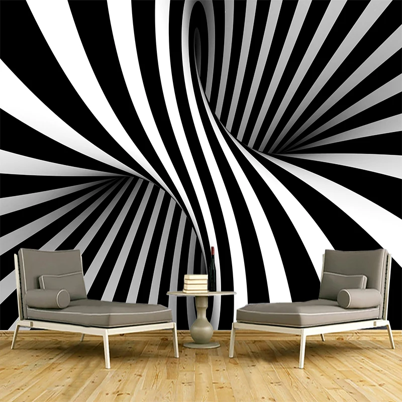 Özel 3D Duvar Kağıdı Soyut Siyah Ve Beyaz Girdap Duvar resimleri Modern Sanat duvar kağıdı Sticker Oturma Odası Ev Dekor İçin