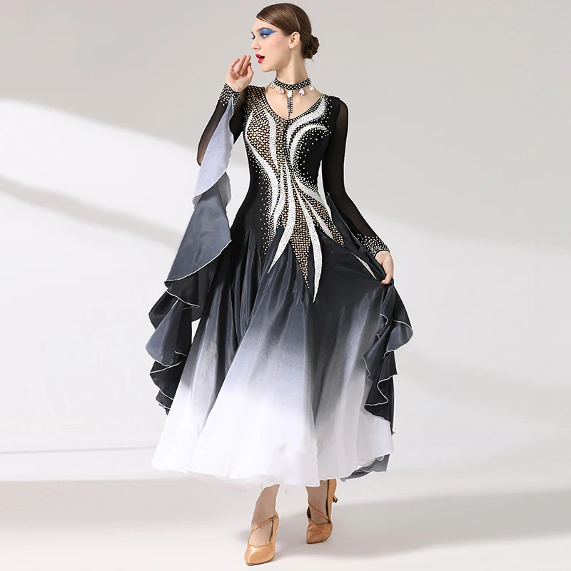 Özelleştirilmiş Yüksek Kalite Modern Dans Elbise Uzun Kollu Balo Salonu Dans Elbise Kadın Vals Kostüm