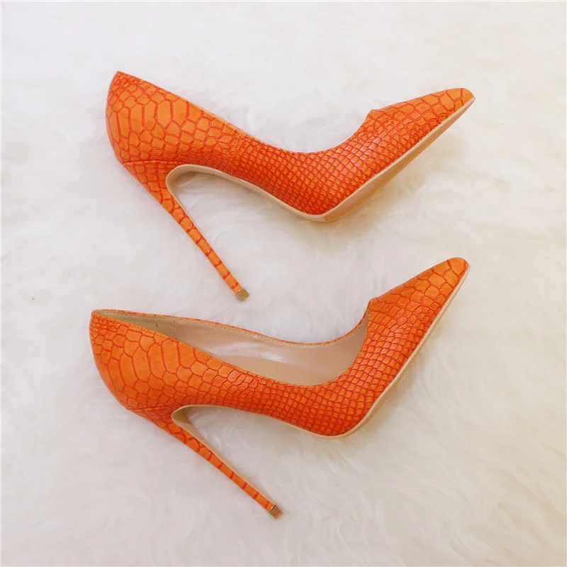 Ücretsiz kargo moda kadın Pompaları bayan turuncu yılan python Sivri burun yüksek topuklu ayakkabı 12cm 10cm 8cm
