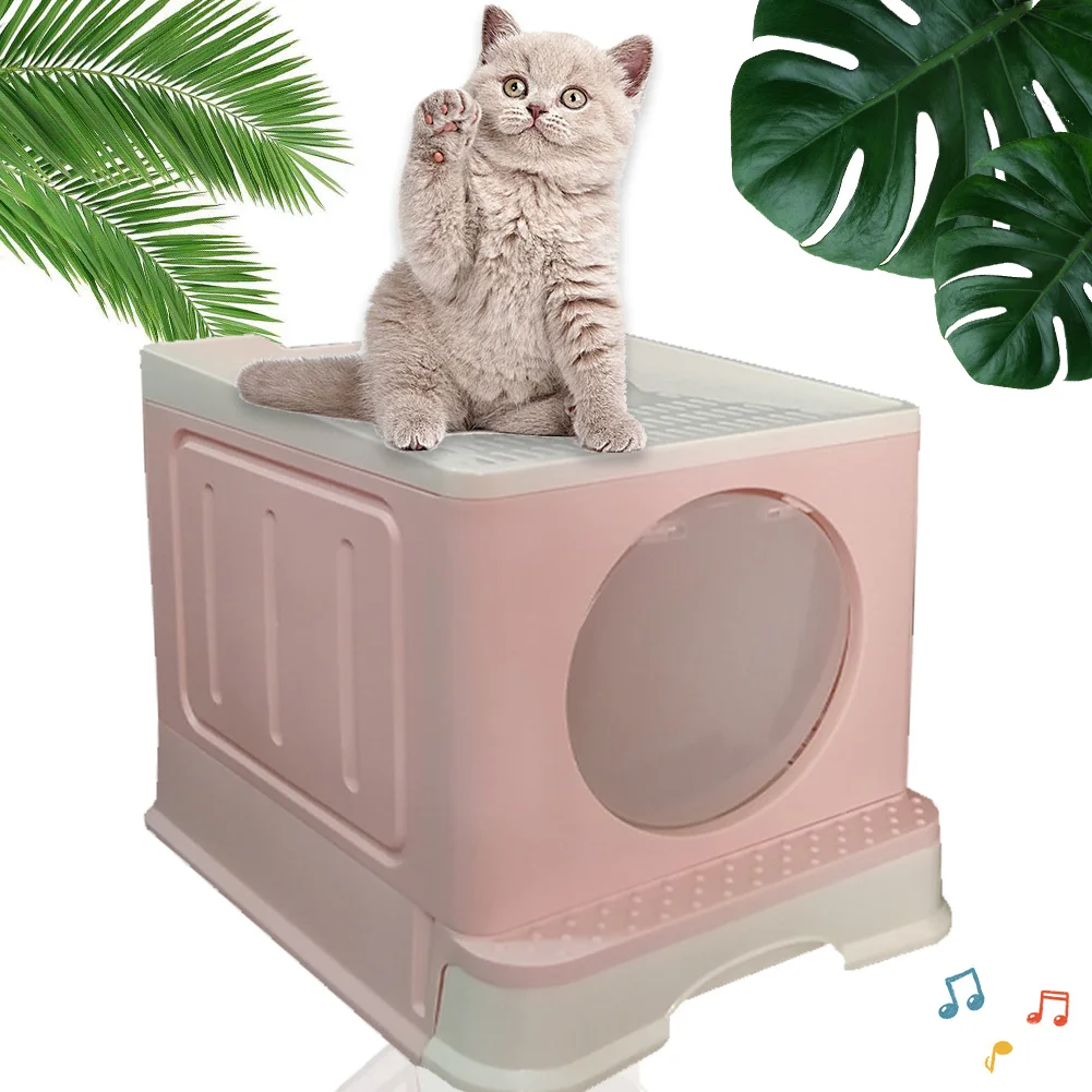 Üst Çıkış Kedi kum kabı Kapak Kedi Tuvalet Sıçrama Geçirmez Tamamen Kapalı Pet kedi kum kabı İle Ergonomik Kedi kumu kaşığı