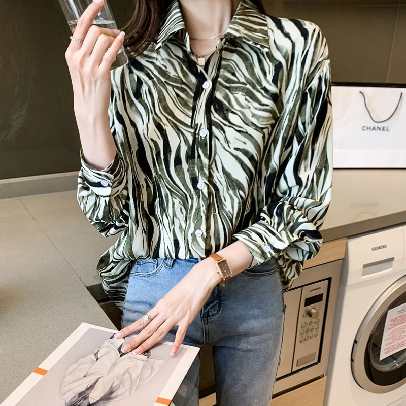 Şifon kadın Bluzlar Polo Gömlek Gevşek Uzun Kollu Üst Rahat Yeni Kore Moda Giyim